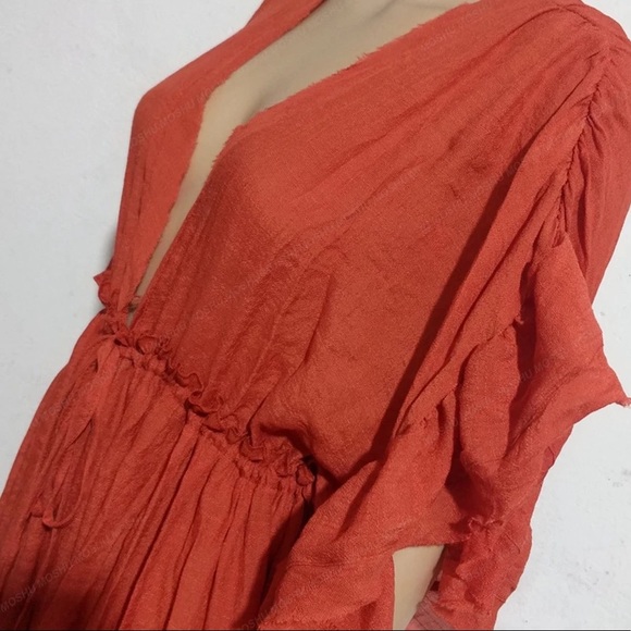 Red Boho Gauze Boho Button Flutter Maxi Dress - Picture 13 of 15